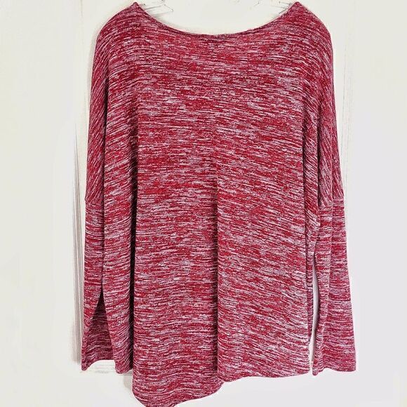 UMGEE Assymetrical Hem L Sweater Maroon White Cotton Blend LS - Picture 2 of 4